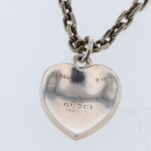 Authentic GUCCI Sterling Silver Interlocking G Heart Necklace - Enamel - Picture 5 of 7